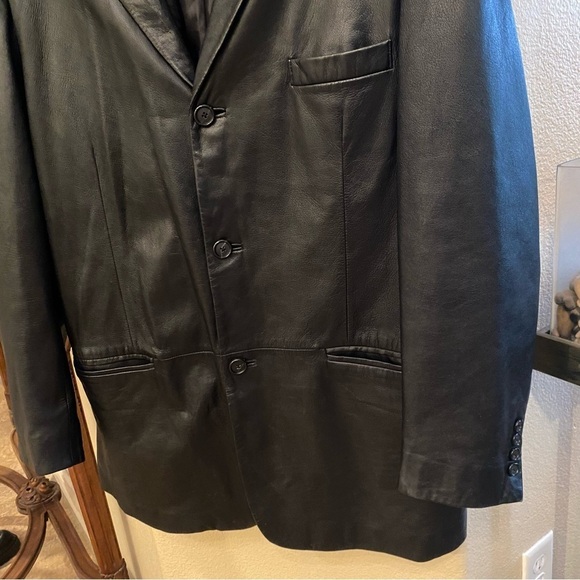 ALFANI Men Black Positano Macy’s Soft Leather Blazer Jacket Size L44 - Picture 3 of 10